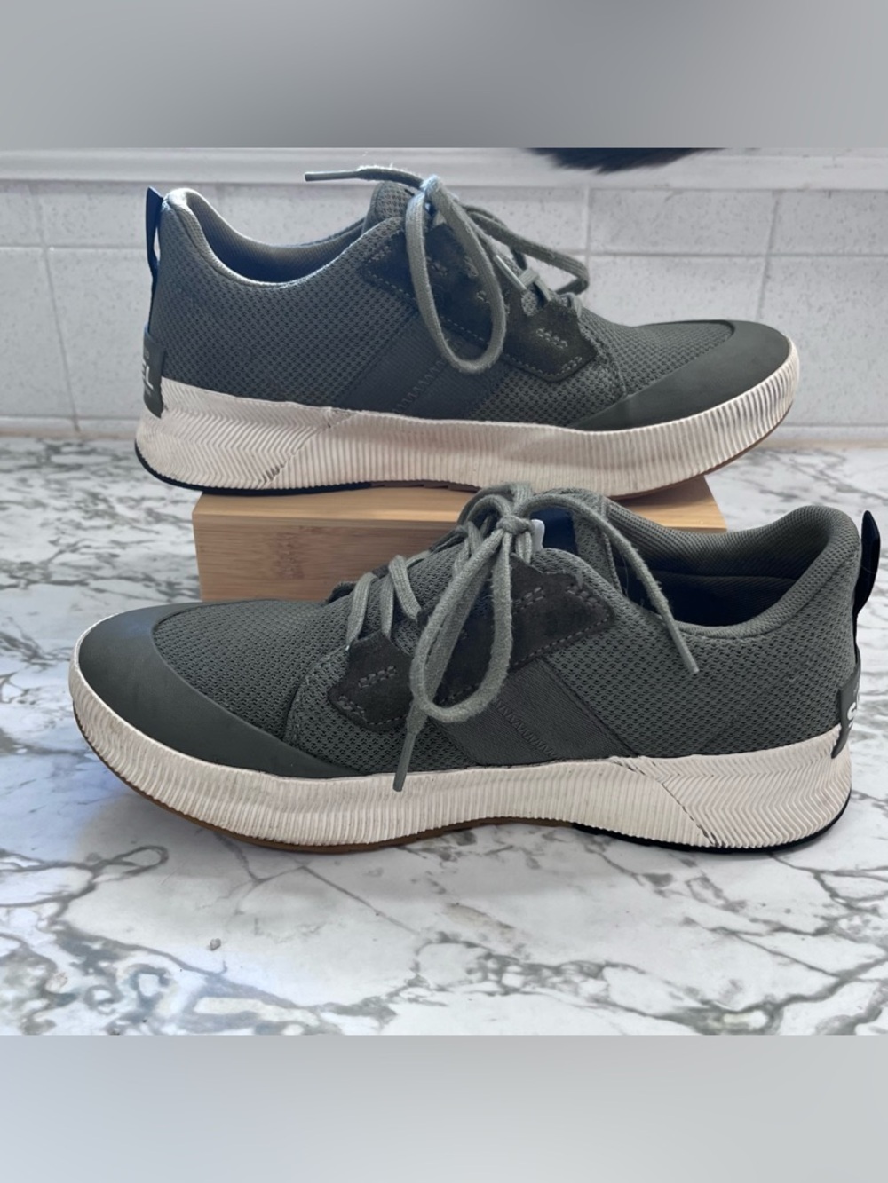 Sorel Women's Out N About III Low Waterproof Sneakers in “Stone Green”
